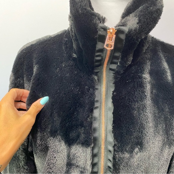 NWOT-Black Silky Faux Fur with Rose Gold Oversized Jacket S - Picture 5 of 12
